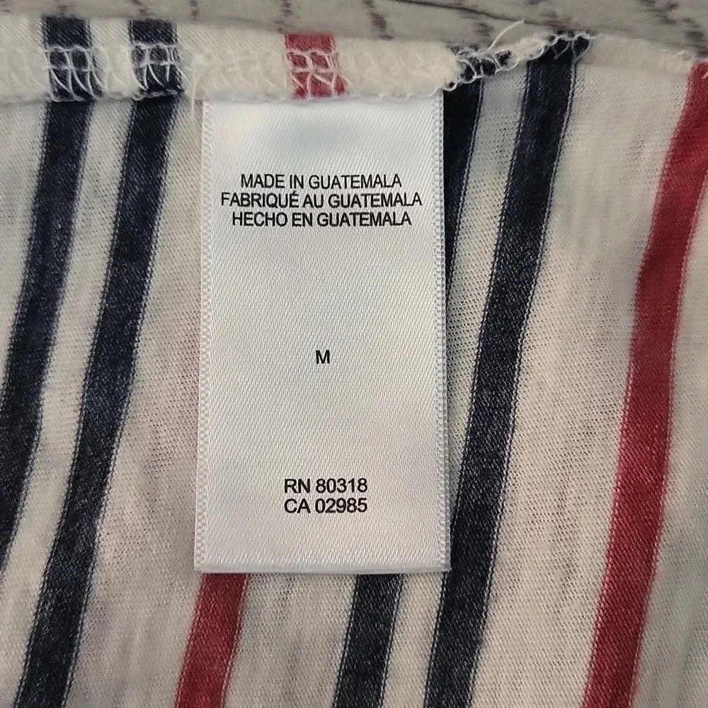 Lucky Brand White Red Blue Stripe Short Sleeve V Neck Casual Tee Womens Med - Picture 4 of 5